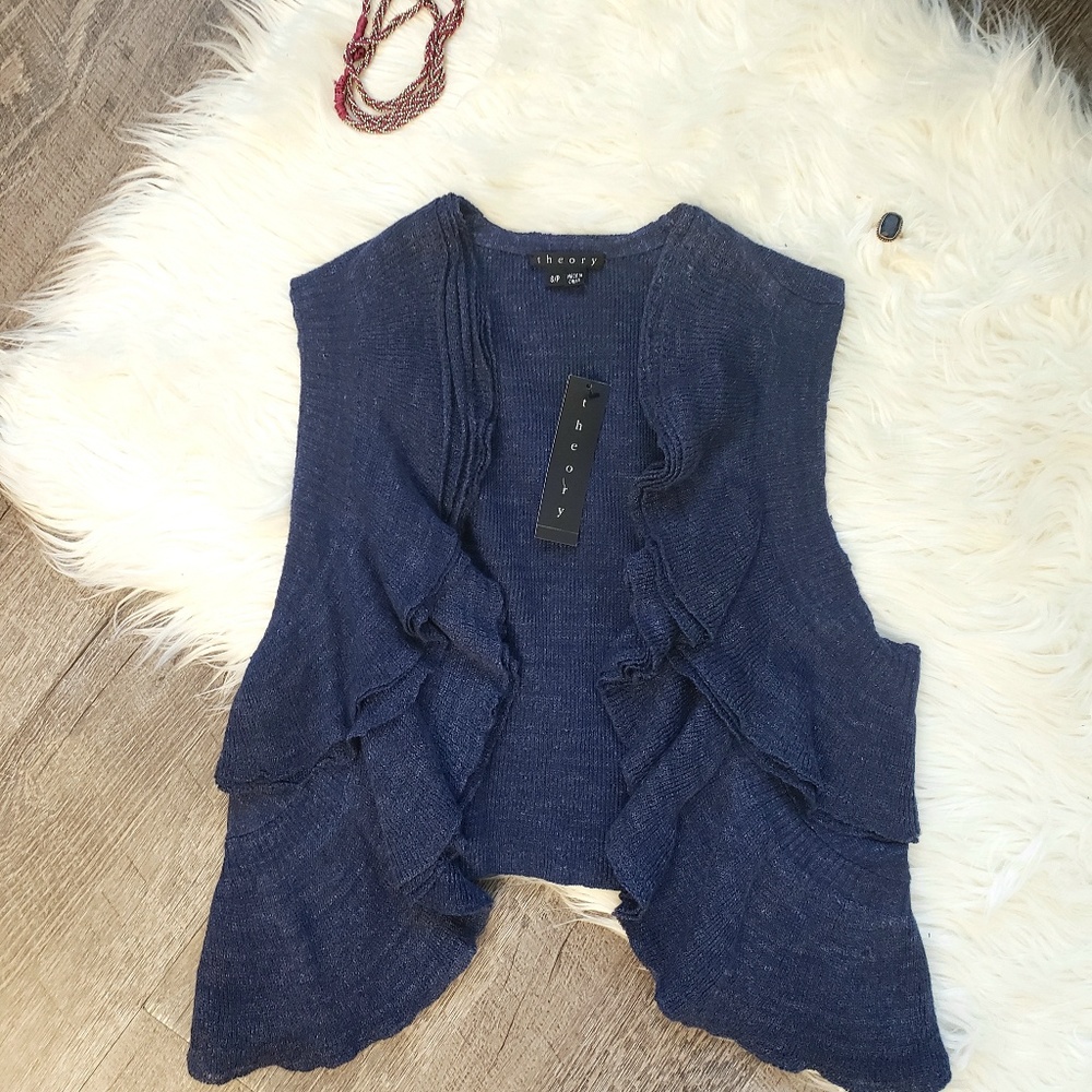 THEORY "Isisa" vest, linen, blue, small